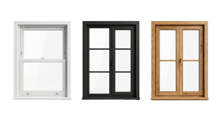 Fototapeta na wymiar Assorted modern home window frames row, isolated on transparent background