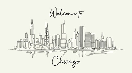 Fototapeta premium Chicago City Skyline Sketch, Illustrated Welcome, Minimalist Design