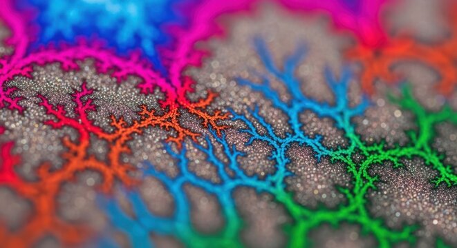 Abstract colorful fractal pattern with intricate branching shapes