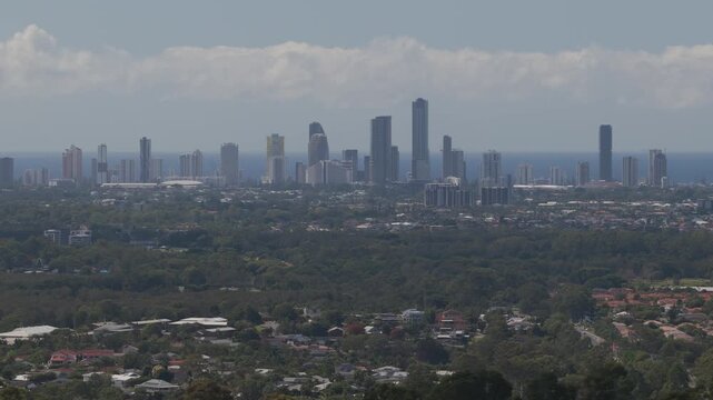 Coastal High Rise Buildings Of Broadbeach And Surfers Paradise On the Gold Coast In Queensland, Australia. Aerial Shot