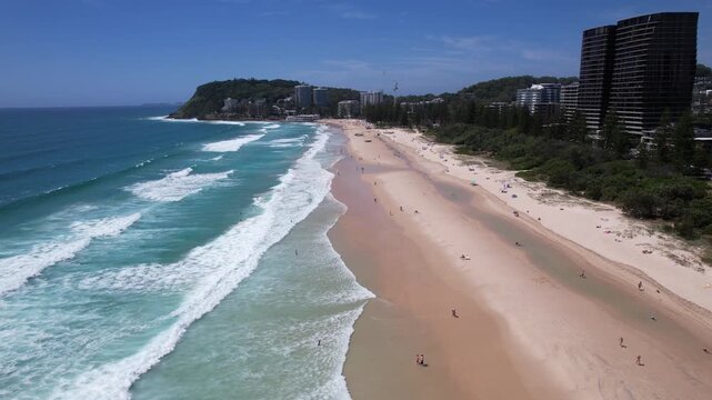 Burleigh Heads Mountain And Miami Beach In Queensland, Australia - Aerial Drone Shot