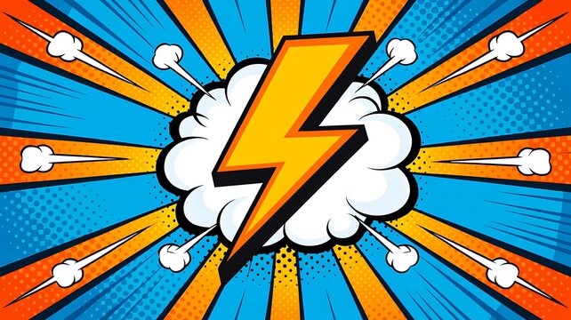 Comic lightning bolt explosion background with colorful pop art design