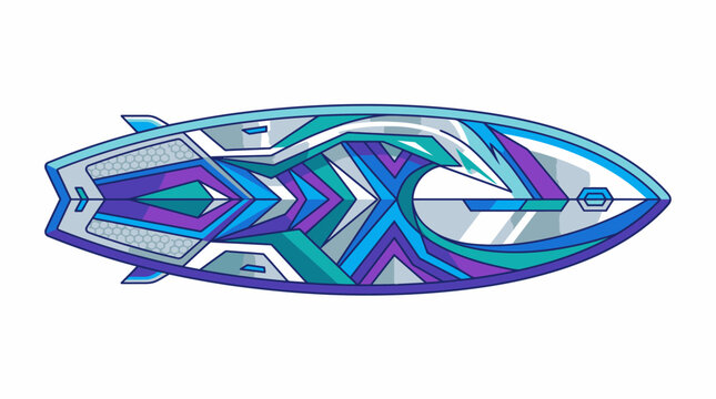 Liquid-Chrome Geometric Wave Board Flat Vector Object Isolated on White for Modern Surf Equipment Design Concept