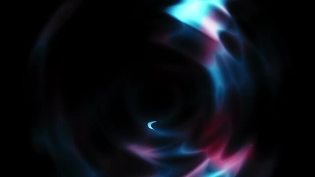 Abstract neon light ripples rotating on black background loop