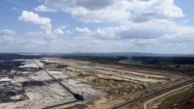 4K drone flight: Kolubara pit on coal mining by the open way. Lazarevac, Serbia.