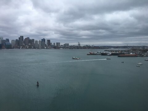 Boston skyline and harbor, aken from a waterfront location the Hyatt Regency Boston Harbor