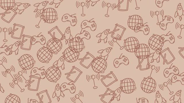 Seamless Doodle Pattern with Technology Icons and Creative Graphic Elements 4K Video Footage