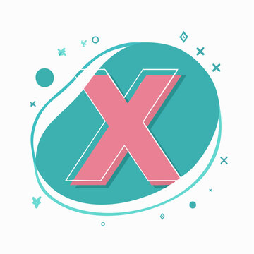 Pink Letter X on Teal Background with Abstract Shapes