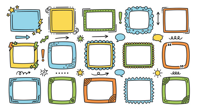 Doodle frames collection with different designs and accents in a vibrant style