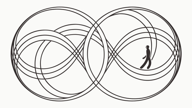 Man Walking Through an Infinite Loop Conceptual Vector Illustration