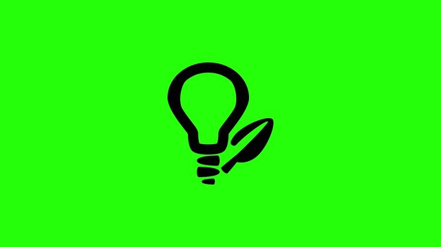 Premium 4K horizontal video showcasing a brilliant electric light bulb glass with an attached green sprout leaf bouncing. Clean energetic popup animation perfect for smart inspiration green technology