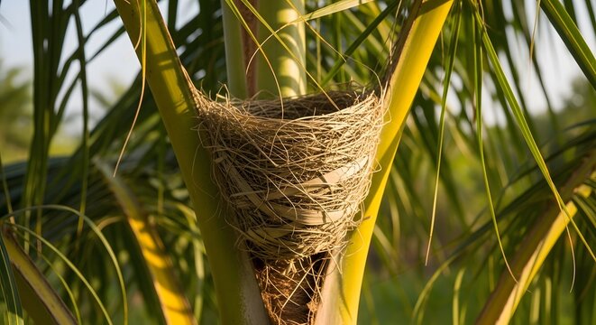 Bird's nest in a palm tree