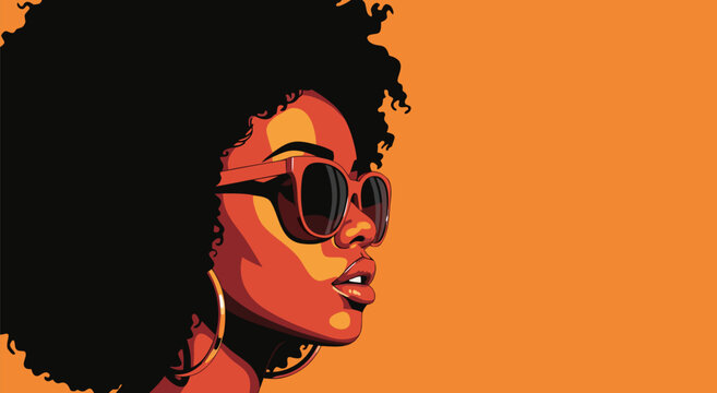Vibrant vector illustration of a woman with sunglasses and an afro, celebrating diverse beauty and style