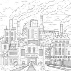 Fototapeta premium Industrial factory with smokestacks emitting smoke.