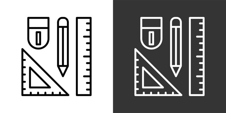 Stationery Black And White Multiple Style Icon Set Collection Pack Vector Illustration 