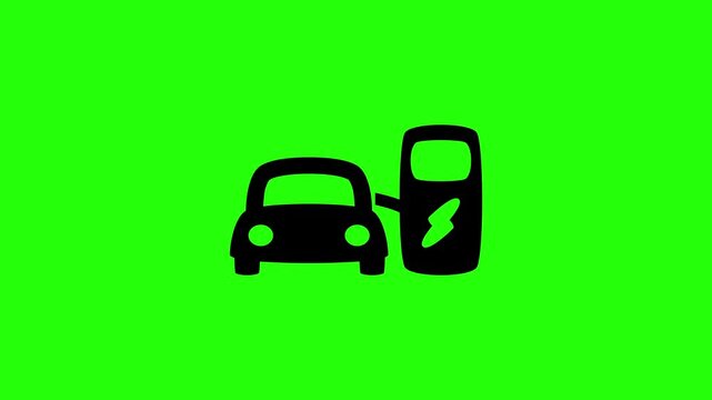 Premium 4K horizontal footage featuring an electric car vehicle parked next to a public charging station dock bouncing. Creative popup asset representing modern green automotive technology smart infra