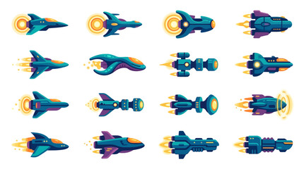 Collection of futuristic spacecraft and spaceships in various designs. © Alya