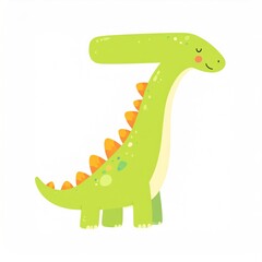 Naklejka premium Cheerful cartoon dinosaur with light green body, orange spine, and a curved, happy expression