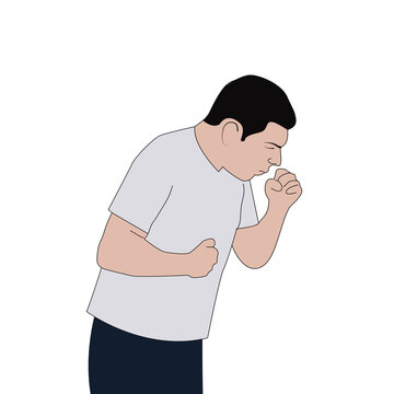 Coughing man. Strongly coughing young man suffered from asthma