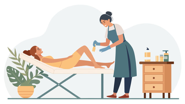 Professional esthetician applying sugar paste for hair removal on client with sugaring epilation skincare aesthetician treatment procedure grooming cosmetologist professional technique
