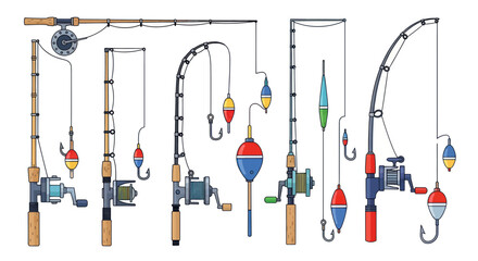 Fishing rods and colorful bobbers. © edur