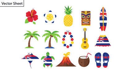 Vector illustrations of tropical icons. © edur