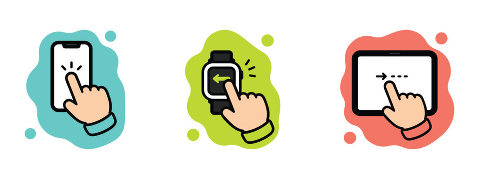 hand gesture icon collection smartphone tapping smartwatch swipe tablet drag doodle style