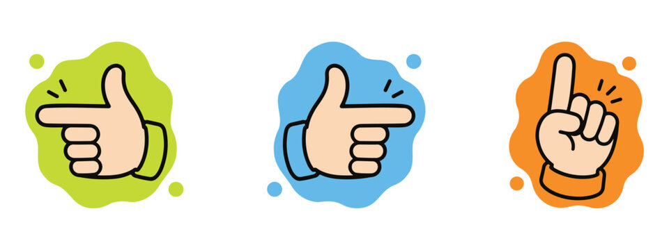 hand gesture icon collection pointing left right upward finger colorful symbol doodle style