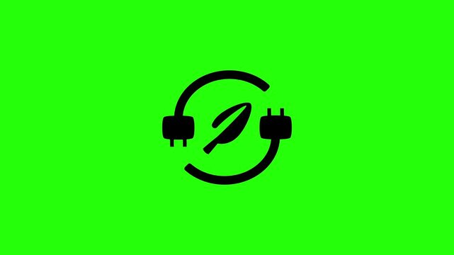 Beautiful 4K horizontal motion clip of a core green leaf trapped inside a circular electrical plug wire circuit bouncing. Lively popup asset ideal for bioenergy power distribution industry interfaces.