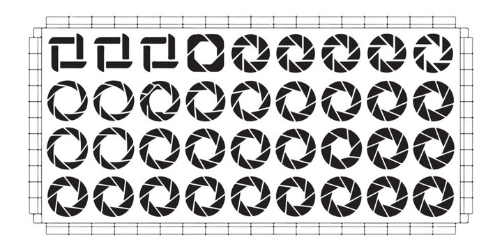 Comprehensive collection of shutter aperture icons for camera settings and photographic interfaces.