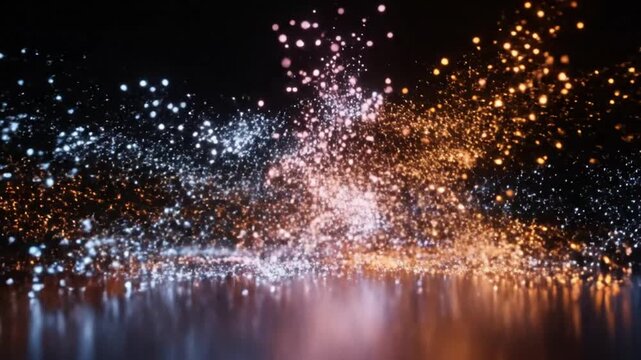 Cinematic orange fire and blue ice energy clouds facing each other on a dark reflective surface