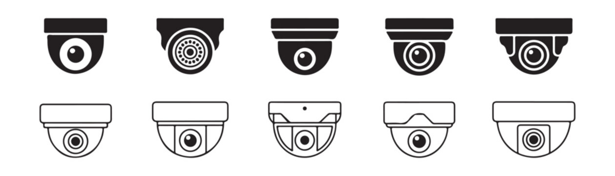 CCTV camera vector set. surveillance cam pictogram symbol. security system illustration.