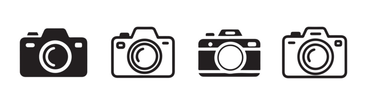 Set of four camera icons featuring different artistic styles and variations for digital photography.