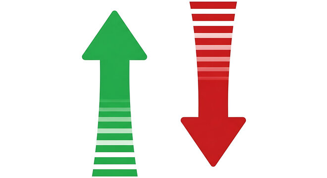Green arrow pointing up red arrow pointing down with horizontal stripes