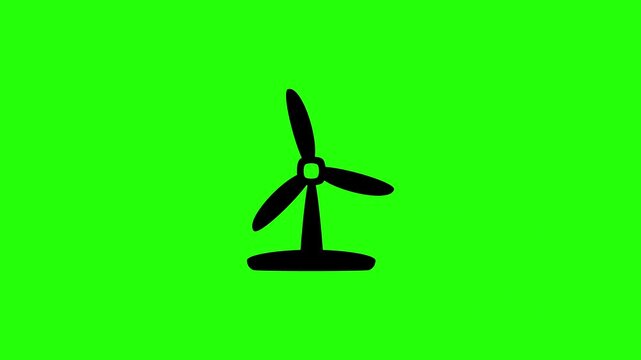 Clean 4K horizontal video showing an alternative renewable energy wind turbine mill generator tower silhouette bouncing fluidly. High quality popup graphic for ecological grid power station developmen