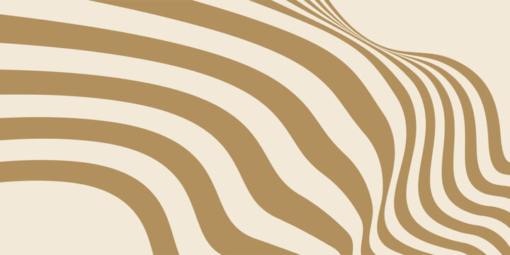 Abstract wavy background with distorted lines. Modern vector illustration of beige and brown zebra stripes pattern. Trendy groovy retro optical art design.