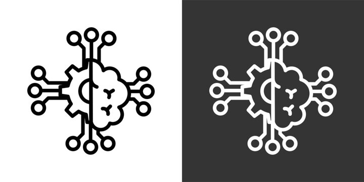 Machine Learning Black And White Multiple Style Icon Set Collection Pack Vector Illustration 