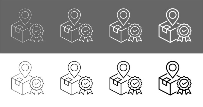 Certified Origin Tracking and Logistics Location Badge Line Art Icon Vector Illustration Editable
