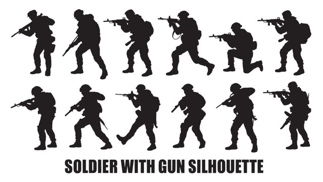 Tactical Soldier Silhouette Pack Action Combat Poses