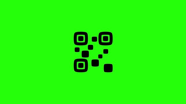 Beautiful 4K horizontal motion graphic of a universal security matrix QR code tracking pattern graphic outline bouncing. Lively popup asset ideal for smartphone high tech information link access digit