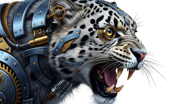 Robotic Snow Leopard Head with Mechanical Collar