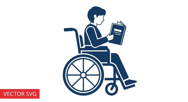 Man in wheelchair reading book.