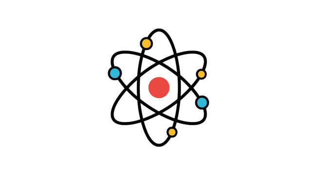 Colorful atomic structure icon with red nucleus