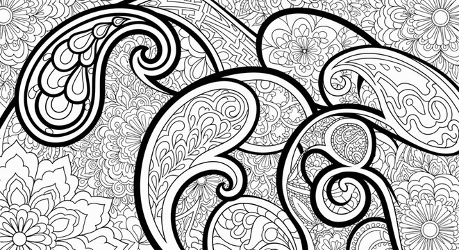 Black and white paisley design elements.