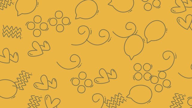 Background pattern with doodle hearts, speech bubbles, circles, swirls, and zigzag lines suitable for valentines day designs or printables.