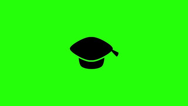 Clean 4K horizontal video showing a traditional academic graduation cap mortarboard with a hanging corner tassel bouncing fluidly. High quality popup graphic for university commencement ceremony celeb