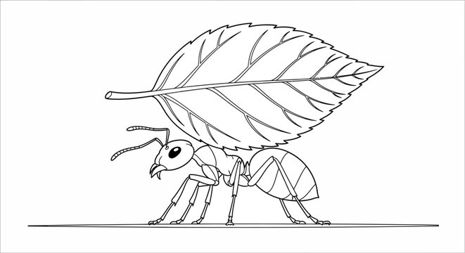 Ant Carrying Large Leaf Home.