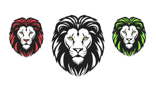 Colorful Lion Heads in Profile View.