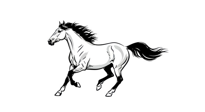 Running White Horse in Motion.