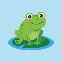 Fototapeta premium A cute green frog sits peacefully on a floating lily pad